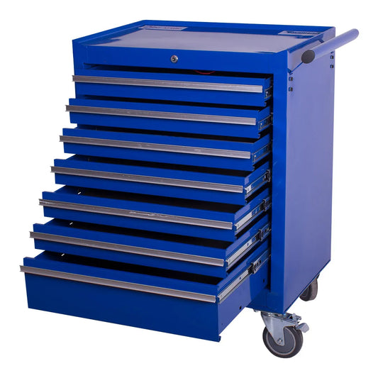 Lockable tool cabinet with 7 drawers on wheels