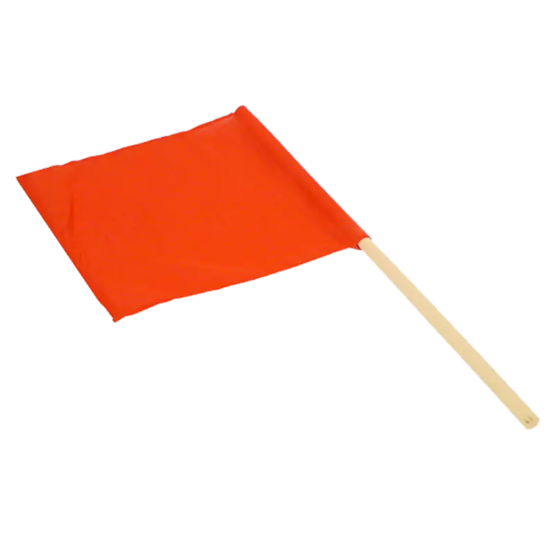 Red flag with wooden handle