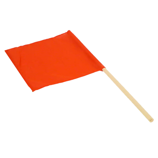 Red flag with wooden handle