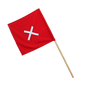 Red flag with wooden handle and reflective cross