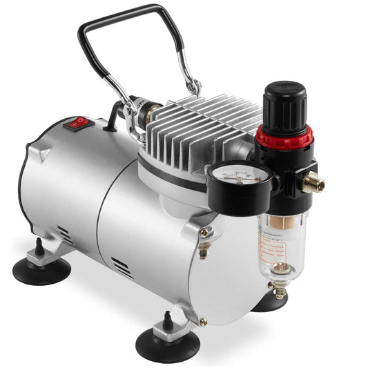 Airbrush compressor with regulator and filter