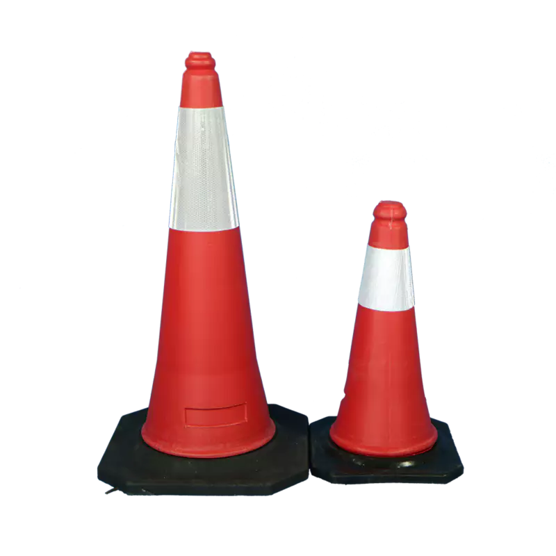 Traffic cone with black rubber backing and reflective tape