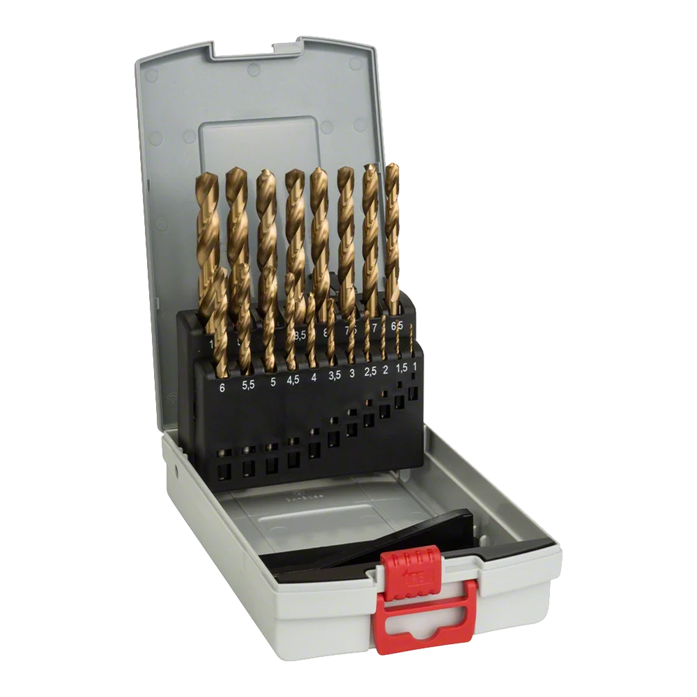 19 Pieces Professional Metal Drill Bit Set with HSS Tin Coating