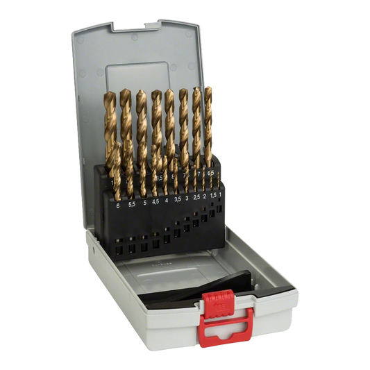 19 Pieces Professional Metal Drill Bit Set with HSS Tin Coating