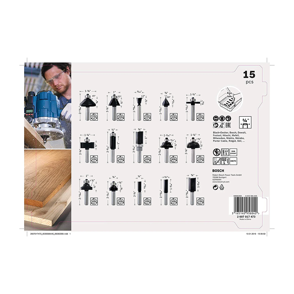 15 Piece 1/4" Shank Router Bit Set