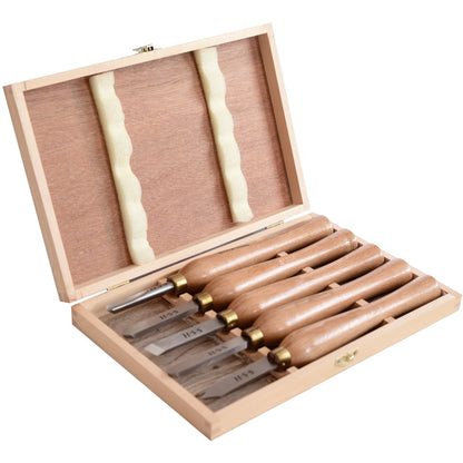 5 Piece Wood 270mm HSS Turning Chisel Set in Wooden Box