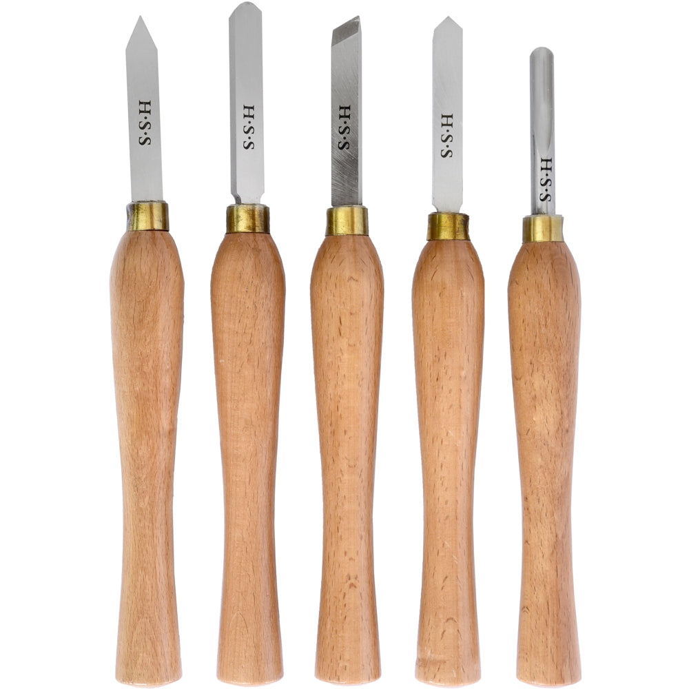 5 Piece Wood 270mm HSS Turning Chisel Set in Wooden Box