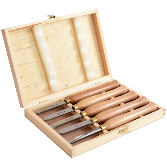 5 Piece Wood 300mm HSS Turning Chisel Set in Wooden Box