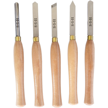 5 Piece Wood 300mm HSS Turning Chisel Set in Wooden Box