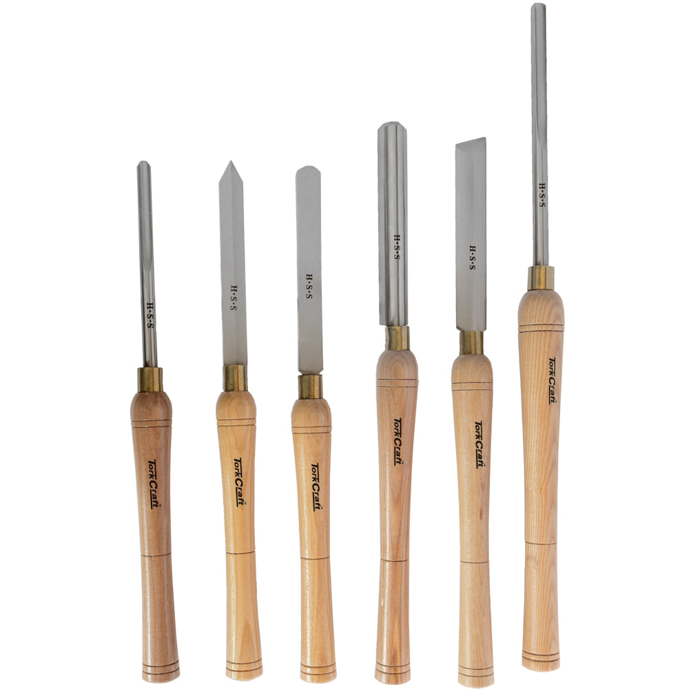 6-Piece HSS Wood Turning Chisel Set in Wooden Box