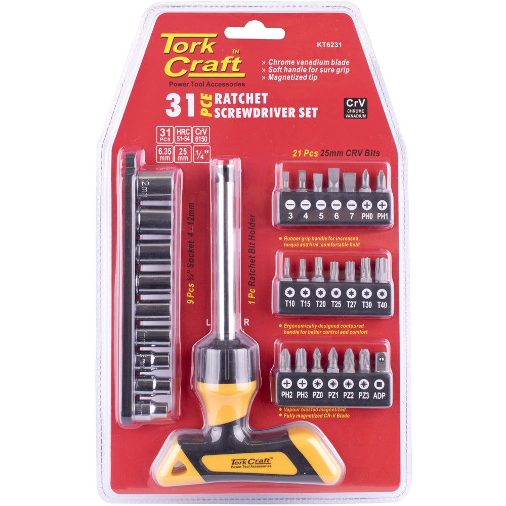 31-Piece Screwdriver Ratchet T-Bit Set