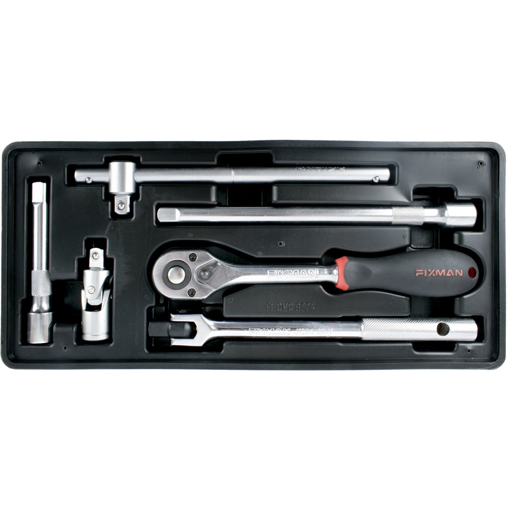 6-piece ratchet and accessory set with a tray