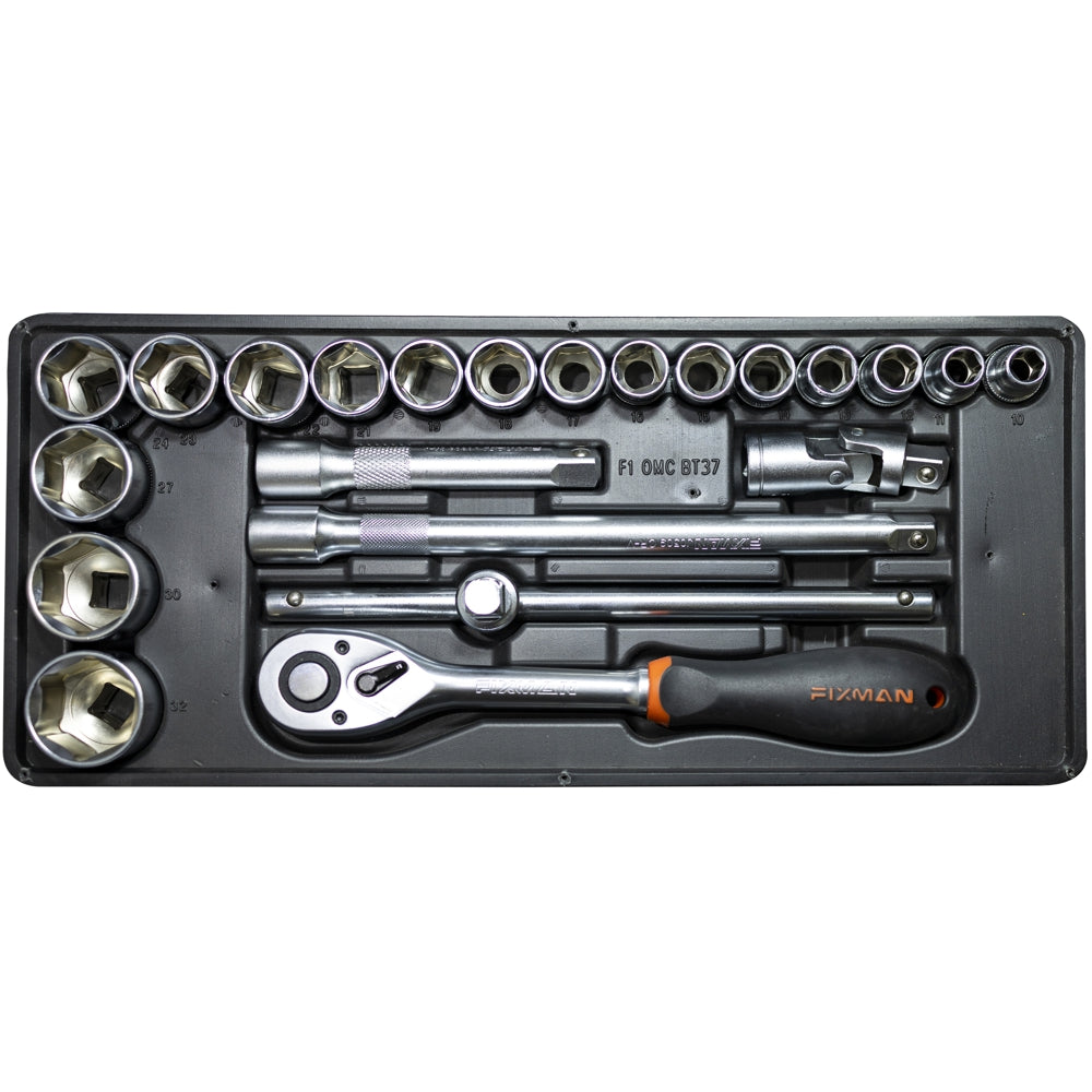 22-piece ratchet set with one tray