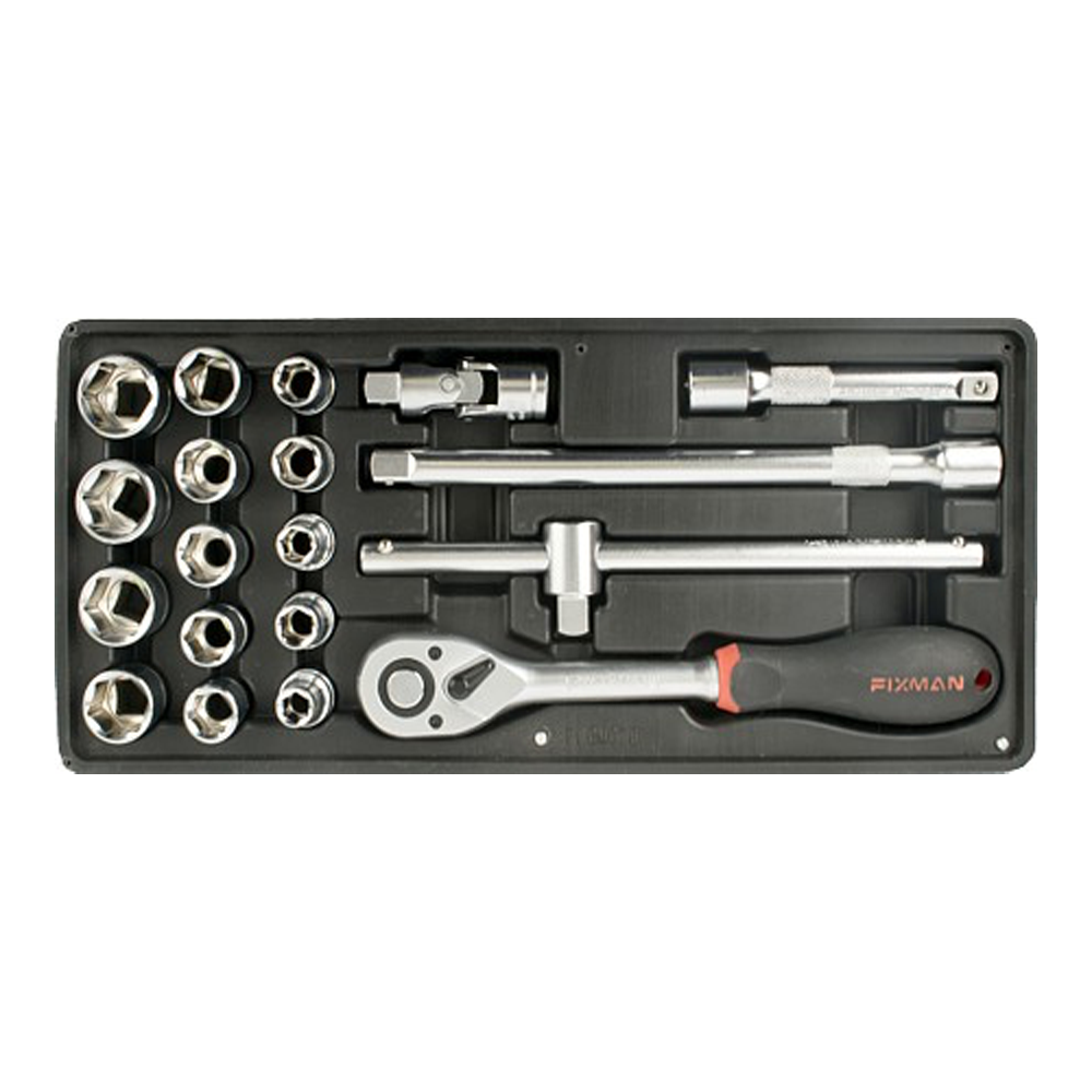 19-Piece 1/2" Ratchet and Accessory Set with One Tray