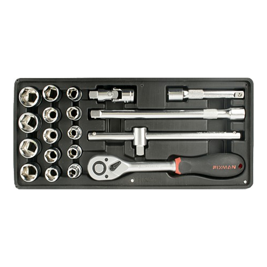 19-Piece 1/2" Ratchet and Accessory Set with One Tray