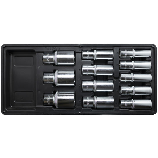 12-Piece Deep Socket Set with One Tray