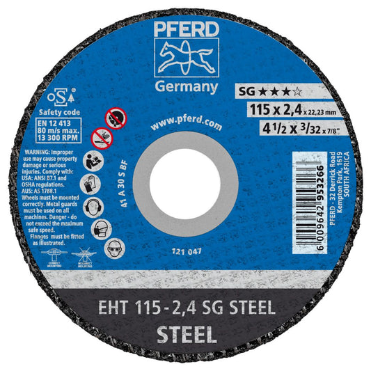 Disco de corte EHT 115x2.4x22.23mm linha de desempenho plano SG STEEL para aço