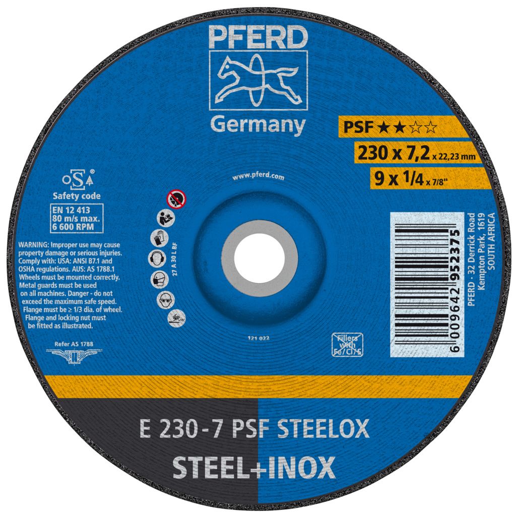 Grinding disc E 230x7.2x22.23 mm PSF STEELOX Universal Line for steel/stainless steel