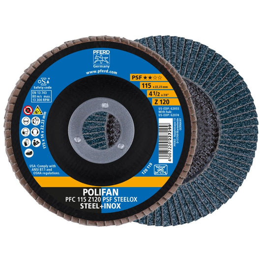 POLIFAN PFC flap disc 115x22.23 mm conical Z120 Uni. PSF line STEELOX steel/stainless steel