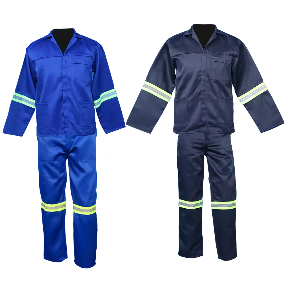 Two-piece polyester conti suit with reflective tape