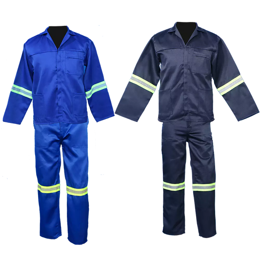 Two-piece polyester conti suit with reflective tape