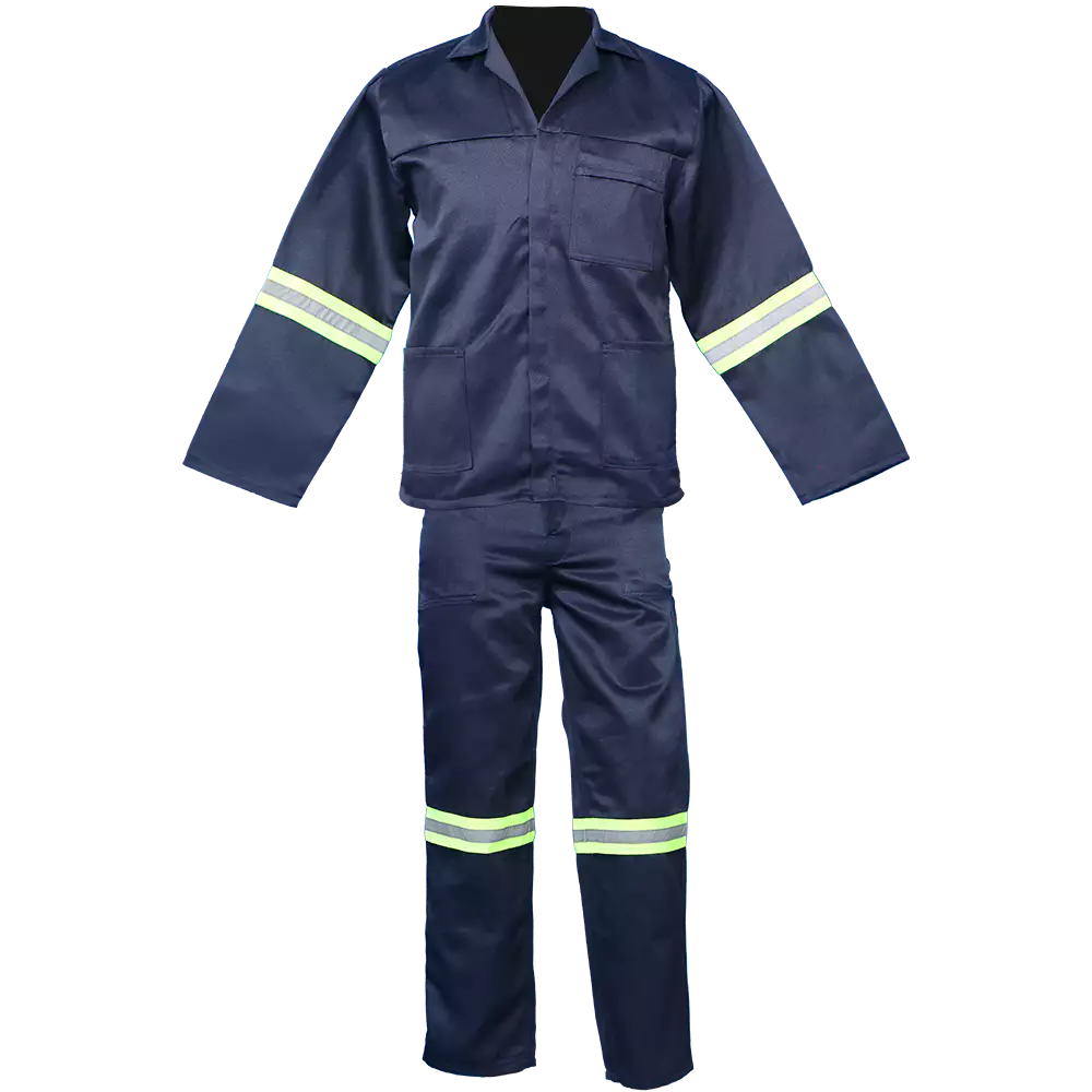 Two-piece polyester conti suit with reflective tape