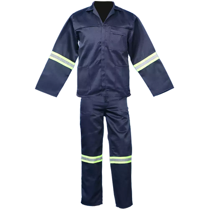 Two-piece polyester conti suit with reflective tape