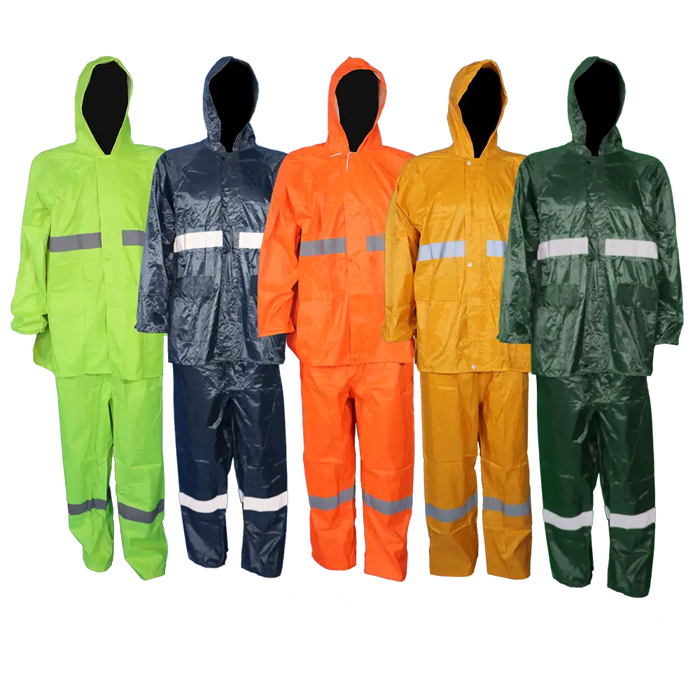 PVC rubber rain suit with reflective tape