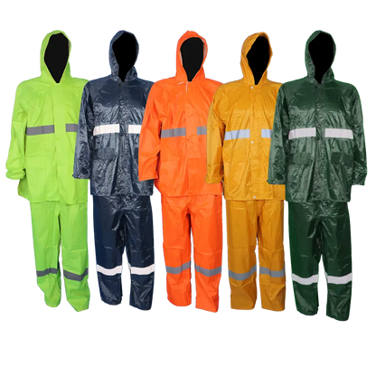 PVC rubber rain suit with reflective tape