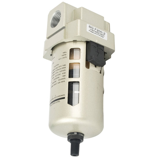 In-line water collector filter and 1/2" BSP regulator with automatic drainage