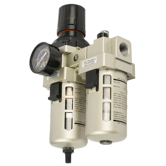 1/2" BSP in-line filter, regulator and lubricator with automatic drain