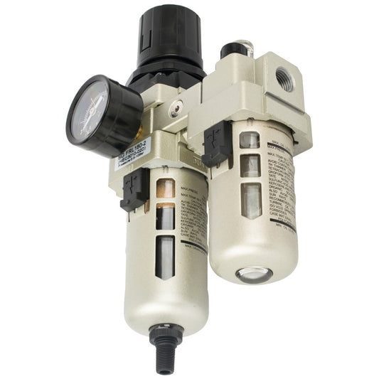 1/4" BSP in-line filter, regulator and lubricator with automatic drain