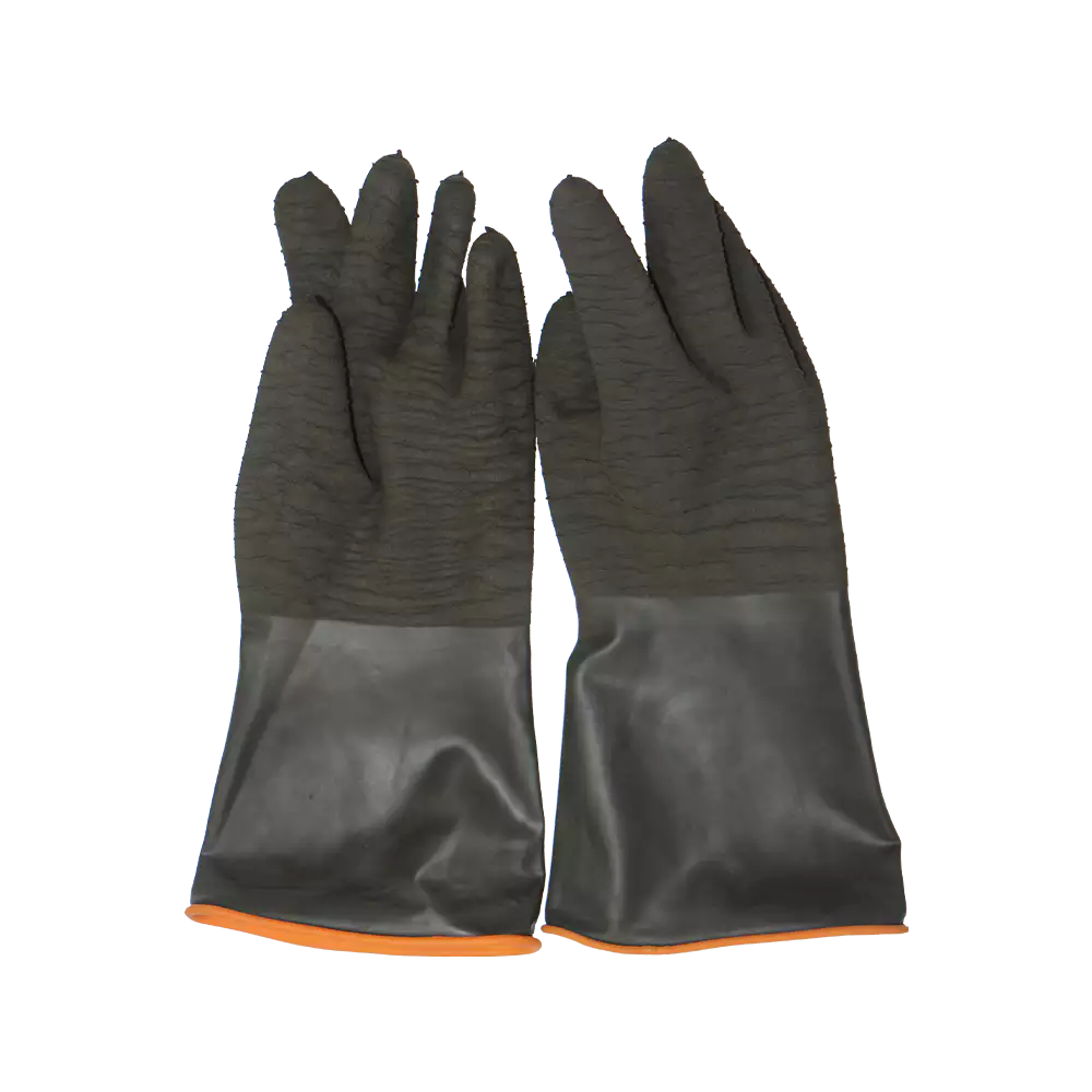 Black industrial rubber glove with rough palm