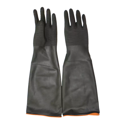 Black industrial rubber glove with rough palm