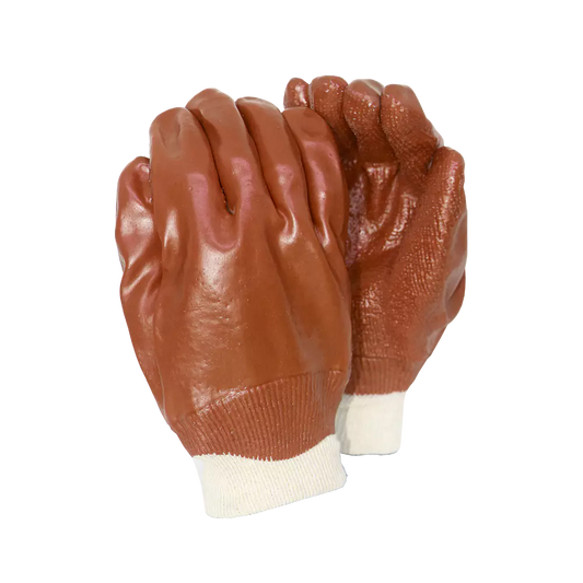 Brown PVC Rough Palm Heavy Duty Knitted Wrist Glove