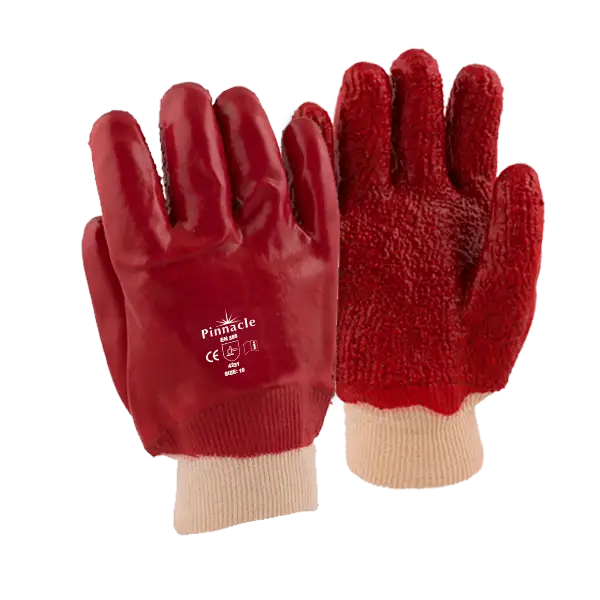 PVC Red Rough Palm Heavy Duty Knitted Wrist Glove