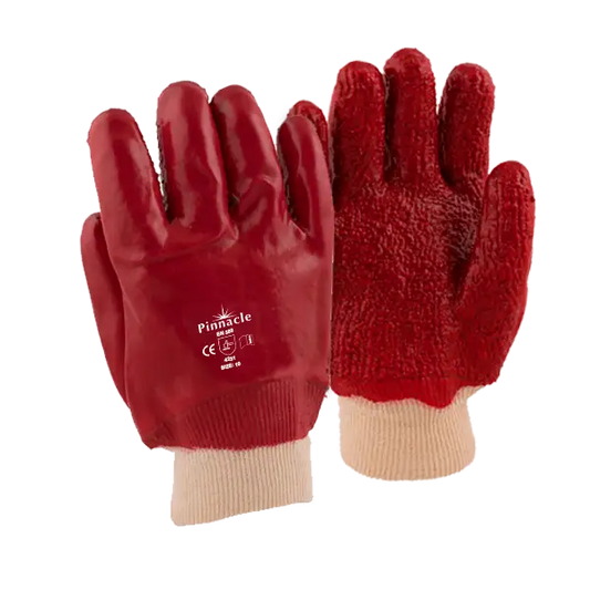 PVC Red Rough Palm Heavy Duty Knitted Wrist Glove