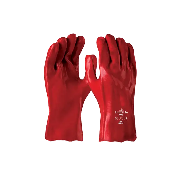 Red open cuff PVC glove