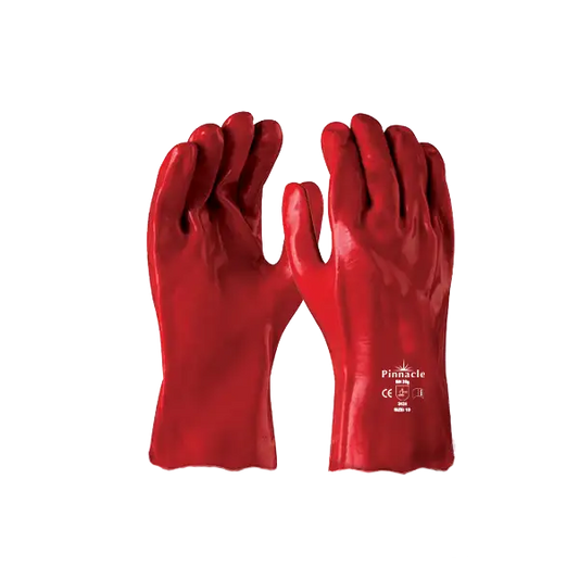 Red open cuff PVC glove