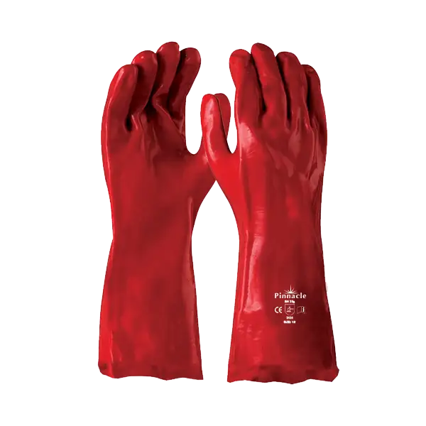 Red open cuff PVC glove