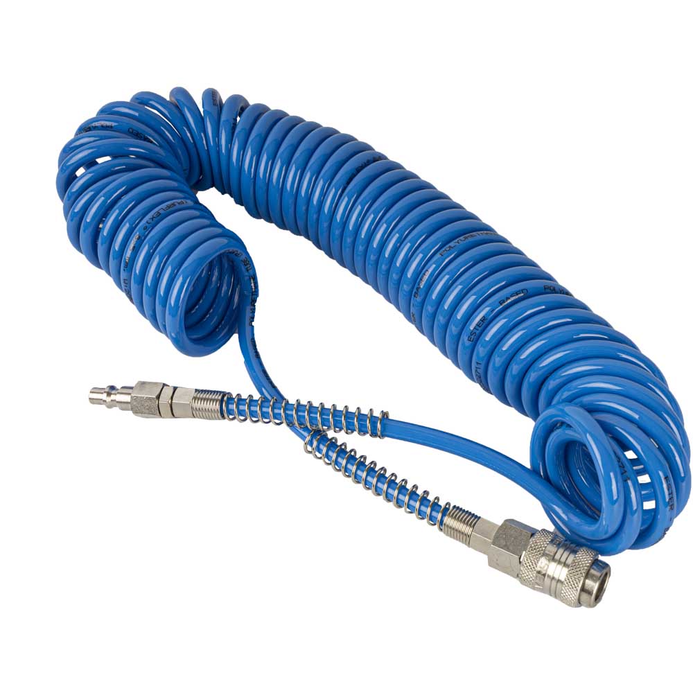 Blue polyurethane spiral hose with quick couplers