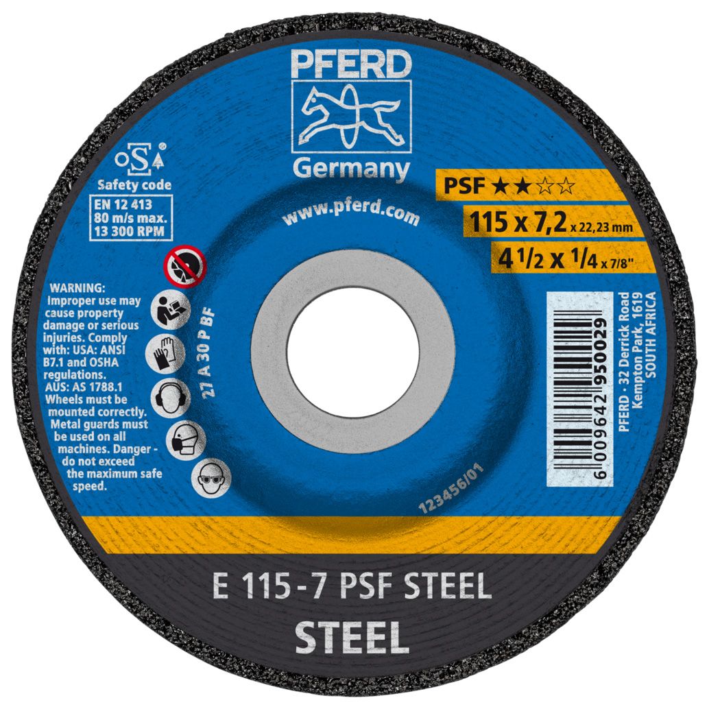 Grinding disc E 115x7.2x22.23 mm PSF STEEL Universal Line for steel